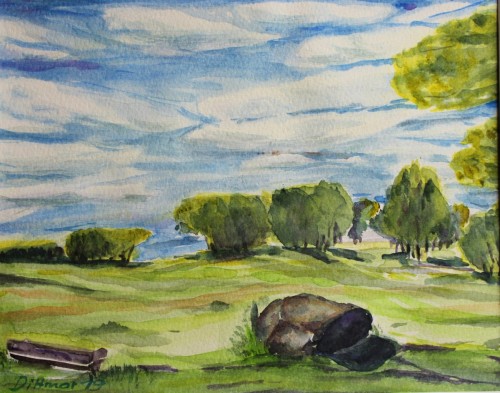 Auenlandschaft, 2019, Aquarell, 29 x 24 cm